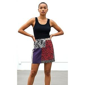 Elie Tahari Patchwork Colorful Animal Print Mini Skirt Size 4 Stretch Lined MINT